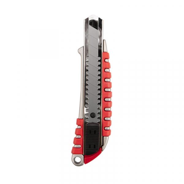 Нож 18 мм выдвижное лезвие сегментированное, металлический обрезиненный корпус Rexant 12-4900