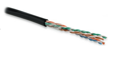 U/UTP кабель витая пара, неэкранированный, категория 5e, 4 пары(24 AWG), одножильный (solid), внешний, PE, -40°C - +60°C, черный, компонентная Hyperline UUTP4-C5E-S24-OUT-PE-BK-500 (500 метров)